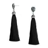 Black Tassel Fringe Earrings Stud for Women Stainless Steel Diamond Long Dangle Statement Earrings