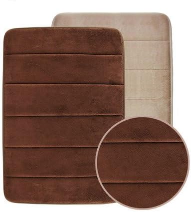 Felicite Home Memory Foam Bath mat Set Soft Comfortable Water Absorbent Stylish Coral Fleece Surface, Non-Slip Backing Combo, 17X24in,Dark Coffee
