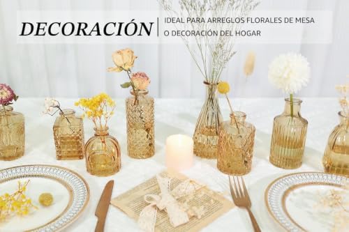 Juego de 12 jarrones de Cristal, pequeños jarrones de Flores ámbar para centros de Mesa a Granel, Mini jarrón Vintage para Boda, hogar, decoración de Mesa