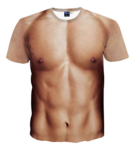 3D Naked Body Pattern Design Shirts Fashion Muscle Tshirt Funny Prank (P1,M)