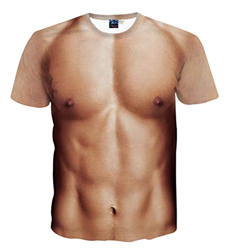 3D Naked Body Pattern Design Shirts Fashion Muscle Tshirt Funny Prank (P1,L)