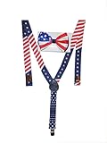 Men's Unisex Awesome PATRIOTIC USA FLAG Suspenders And Matching Bow tie Set
