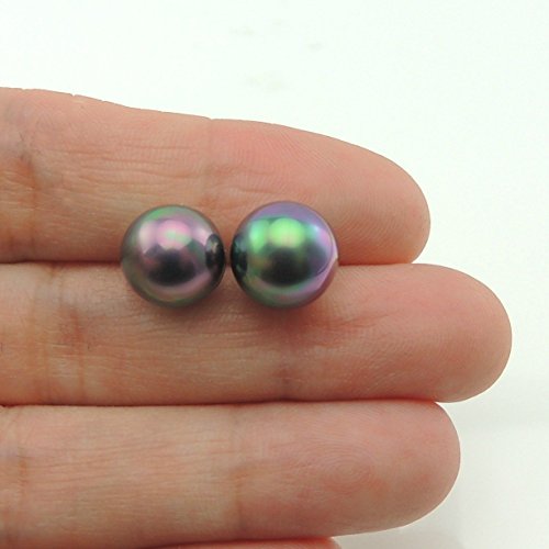 10mm Simulated Shell Pearl Earrings on Stainless Steel Posts, Black AB finish - Thumbnail 5