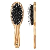 Gisala Boar Bristle Paddle Oval Hair Brush with Wooden Handle for Wet and Dry Hair,Hair Comb for Adults and Children