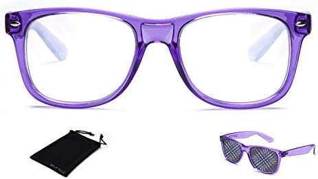Zonez Purple Diffraction Glasses Clear Lens with Glowing Holographic Rainbow Prism Effects - Rave Accessories, Party Favors, Fireworks, Light Shows