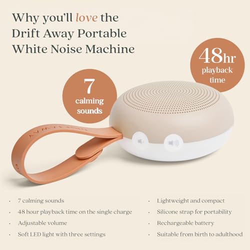 ergoPouch Drift Away White Noise Machine Taupe – Portable Sound Therapy for Baby & Adult, 7 Soothing Sounds, Rechargeable Battery, Adjustable Light - Home, Travel, and Registry Gift