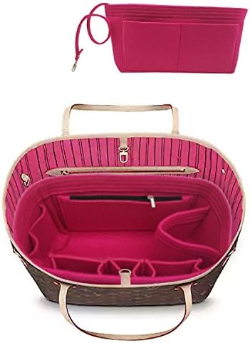 YOOXI Inner Zipper Pocket Felt Insert Bag Organizer Bag In Bag For Handbag with Key Chains Rosy Medium