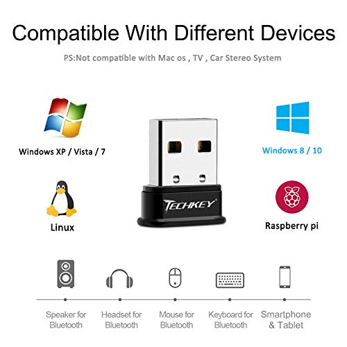 TECHKEY Bluetooth Adapter for PC USB Bluetooth Dongle 4.0 EDR Receiver Wireless Transfer for Stereo Headphones Laptop Windows 10, 8.1, 8, 7, Raspberry Pi - Thumbnail 3