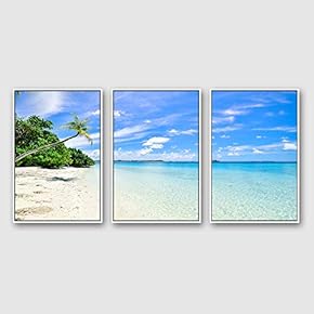 Framed Canvas Wall Art for Living Room, Bedroom Ocean Sea Beach Canvas Prints for Modern Home Decoration Ready to Hang - 16"x24"x3 Panels