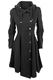 Allonly Women's Button Closure Asymmetrical Hem Long Trench Black Cloak Coat
