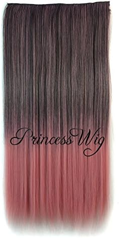 Princesswig Silky Straight Fashion Omber Dip-dye Color Black to Pink Synthetic Clip in Hair Extensions