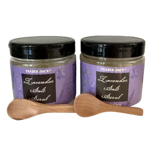 Trader Joe's Lavender Salt Scrub 2-Pack (20 oz Jars) with Natural Wooden Spoons - Luxurious Exfoliating Body Treatment
