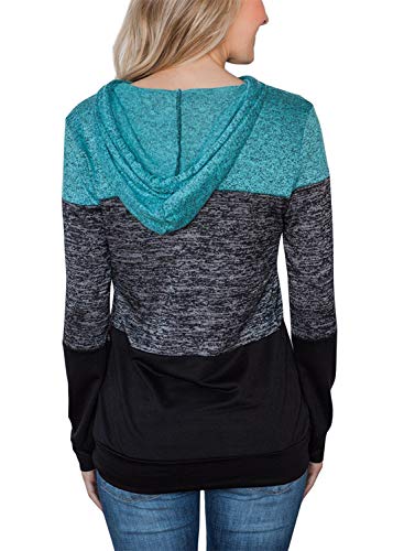 Asyoly Women Hooded Sweatshirts Long Sleeve Striped Color Block Pullover Casual Loose Patchwork Knit Tops