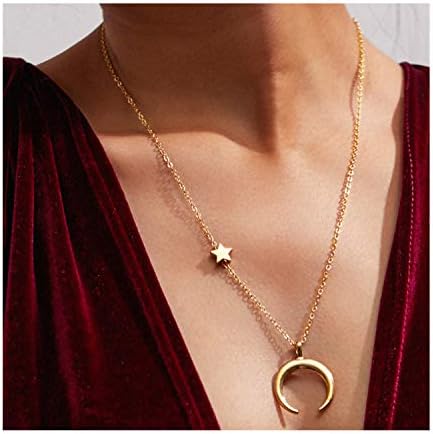 MOCANALA Gold Layered Choker Necklace Bohemia Pearl Bar Pendant Karma Open Circle Heart Disc Coin Moon Horn Charm Pendant Necklace Delicate Sequins Station Chain Necklaces for Women