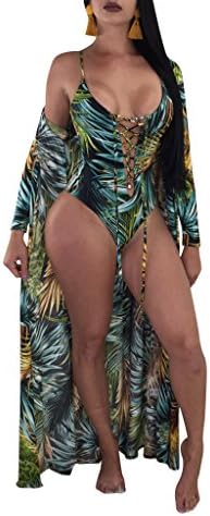 Monzocha Floral Swimwear Multiwear Maxi Dress Long Sleeve Cover up + One Piece Bikini Set