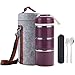 WORTHBUY Bento Lunch Box Stackable Stainless Steel Thermal Bento Box Food Storage Containers with Insulated Lunch Bag and Portable Cutlery Spoon Fork for Adults Women Men Kids(Purple)