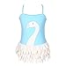 Qyqkfly Girl Swan Adjustable Strap Cross Back One Piece Swimsuit (FBA) (6, Blue)