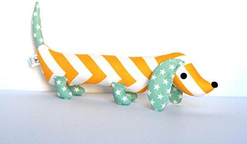 Handmade Childrens Plush Wiener Dog - Yellow and White Chevron with Stars