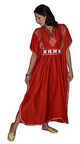 Moroccan Caftans Womens Ladies Embroidered Long Length One size Kaftan Red