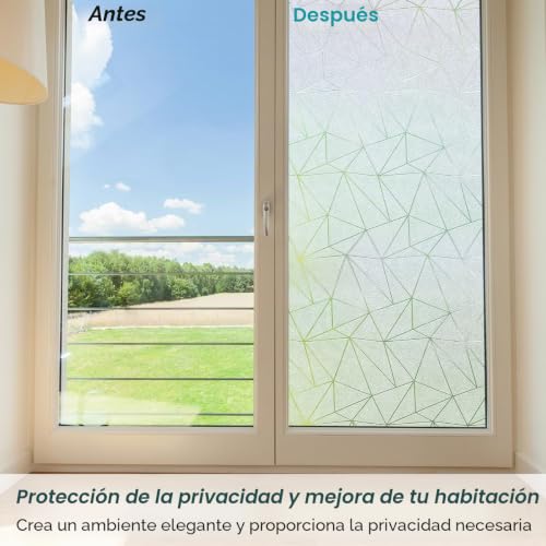 Zindoo Vinyl Adhesive Glass Opaque Polygon Pattern 44.5 x 200 cm Matte Privacy Protection Anti UV Self-Adhesive for Bedroom, Living Room, Dining Room, Kitchen