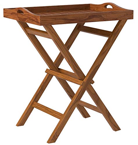 Bare Decor Kalos Outdoor Solid Teak Wood Tray Table, 30-Inch, Brown