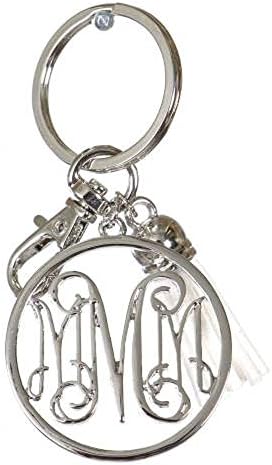 Initial Jewelry Personalized Monogrammed Alphabet Initial Letter Keychain, Key Ring, Bag Charm w/ Tassel (M-Silver)