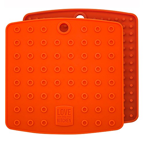 Premium Silicone Trivet & Pot Holders. Our Silicone Hot Pads Work as Jar Opener Gripper Pad, Large Coasters & Spoon Rest. Trivets are Heat Resistant to 442 F & Flexible (7x7 in, Orange,1 Pair)