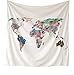 Floral World Map Tapestry Headboard Wall Art Bedspread Dorm Tapestry,60
