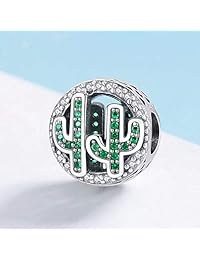 Aabela - Abalorio de plata de ley 925, diseño de cactus con flores para pulseras y collares