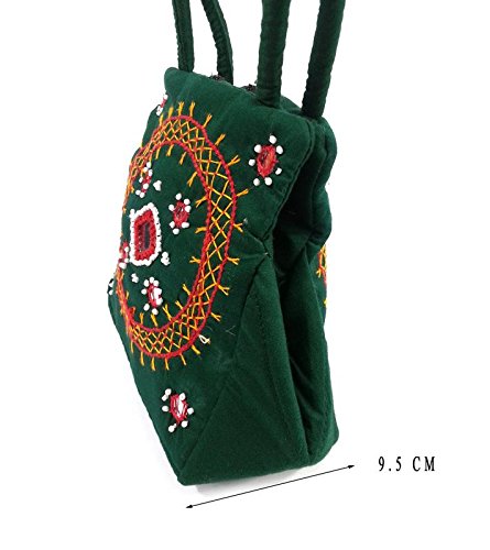 belladona samosa cut small mirror work bag in dark green