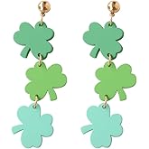 Pingyongchang St. Patrick's Day Earrings Lucky Green Clover Leaf Glittle Acrylic Dangle Drop Earrings Cute Handmade Irish Shamrock Earrings for Women Holiday Jewelry