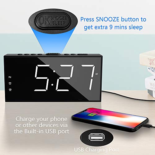 Alarm Clock for Bedroom, 2 Alarms Loud LED Big Display Clock with USB