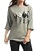 Allegra K Women's Christmas Drop Shoulder 3/4 Sleeves Horse Print Loose Top Large Gray