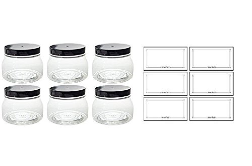 Clear PET Plastic (BPA Free) Tuscany Refillable Jar 8 oz / 240 ml - (6 pack) + Labels