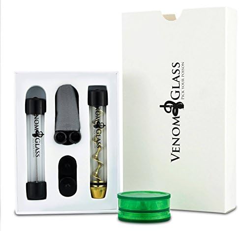 BEST VALUE - Venom Glass Twist Style Glass Blunt - Improved Design That is Lighter and Smaller - Includes Additional Glass - Comes with FREE Dry Herb Grinder - Arrives in Discrete Packaging