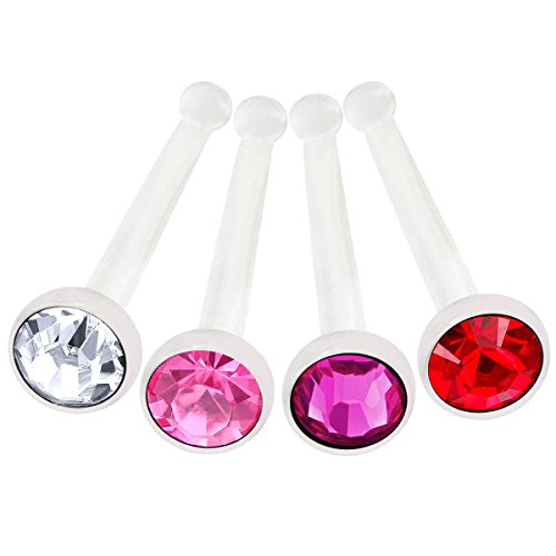 4pcs 20g 0.8mm nose rings studs Flexible Acrylic Nostril Screw Rings Piercing 2.5mm Crystal BOAT Pick Color