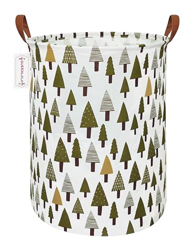 QUEENLALA Large Storage Basket,Laundry Hamper/Bathroom/Home Decor/Collapsible Round Storage Bin,Boys and Girls Hamper/Boxes/Clothing(Green forest)