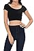Auliné Collection Womens Trendy Solid Color Basic Scooped Neck and Back Crop Top Black Medium