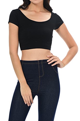 Womens trendy solid color basic scooped neck and back c…