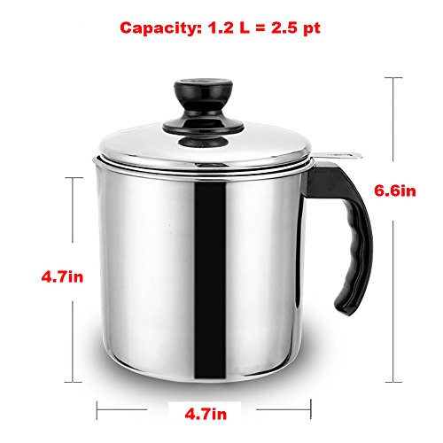 Oil Storage Grease Keeper, Grease Strainer Pot Grease Container with Mesh Strainer (1.2 L)
