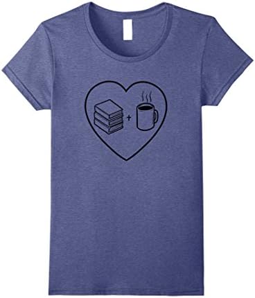 Womens Book and Coffee Lover Graphic Tee Shirt Medium Heather Blue