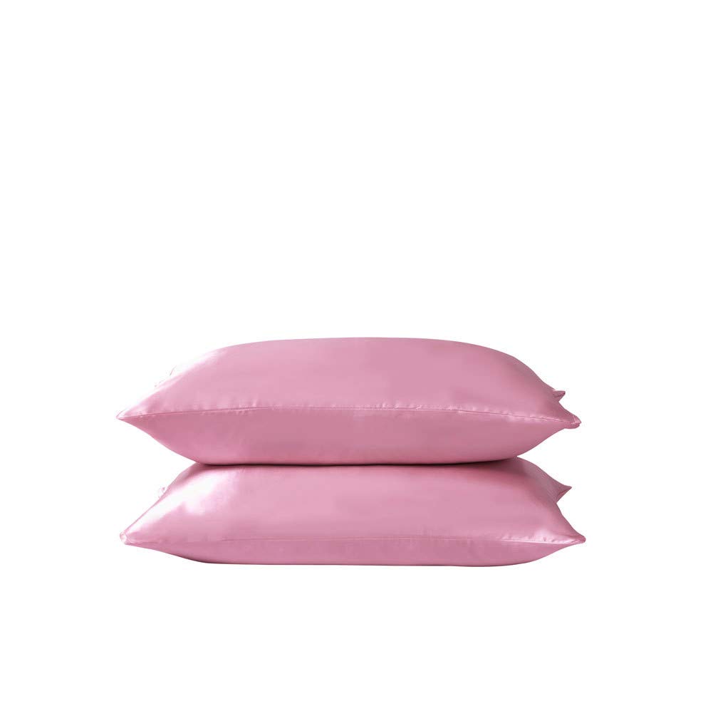 2 Pack Satin Silk Pillow Case Soft Pure Mulberry pillow Case Cover for Hair and Skin with Envelope Closure (Pink, Standard(50x75cm))