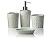 Designer 4-Piece Ceramic Bath Accessory Set | Includes Liquid Soap or Lotion Dispenser w/Toothbrush Holder, Tumbler, Soap Dish | Vintage Damask | Alpine White
