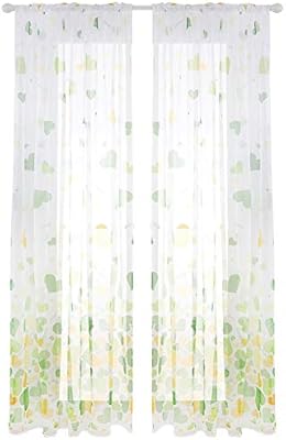 Prosperveil 2pcs Heart Printed Voile Curtain Panels Pencil Pleat