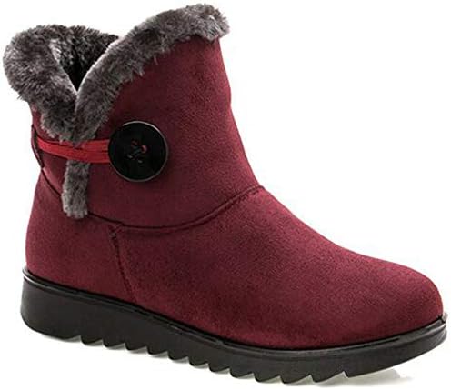 Warm Fur Lined Winter Snow Boots Womens Anti-Slip Ankle Booties Suede Flat Shoes with Zip Size