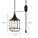 YLONG-ZS Hanging Lamps Swag Lights Plug in Pendant Light 16 FT Cord and Chain/Hanging Pendant Light Cage in-Line On/Off Dimmer Switch for Living Room, Dining Room, Corner，Black Metal Finishing