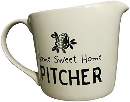 Modern Country Style Elegant Home Sweet Home Cute Spout with Handle Ceramic Coffee Milk Creamer Serving Sauce Porcelain Pitcher Serveware Bowl Cup Jug Vase for Kitchen Home Decor Gift 10oz
