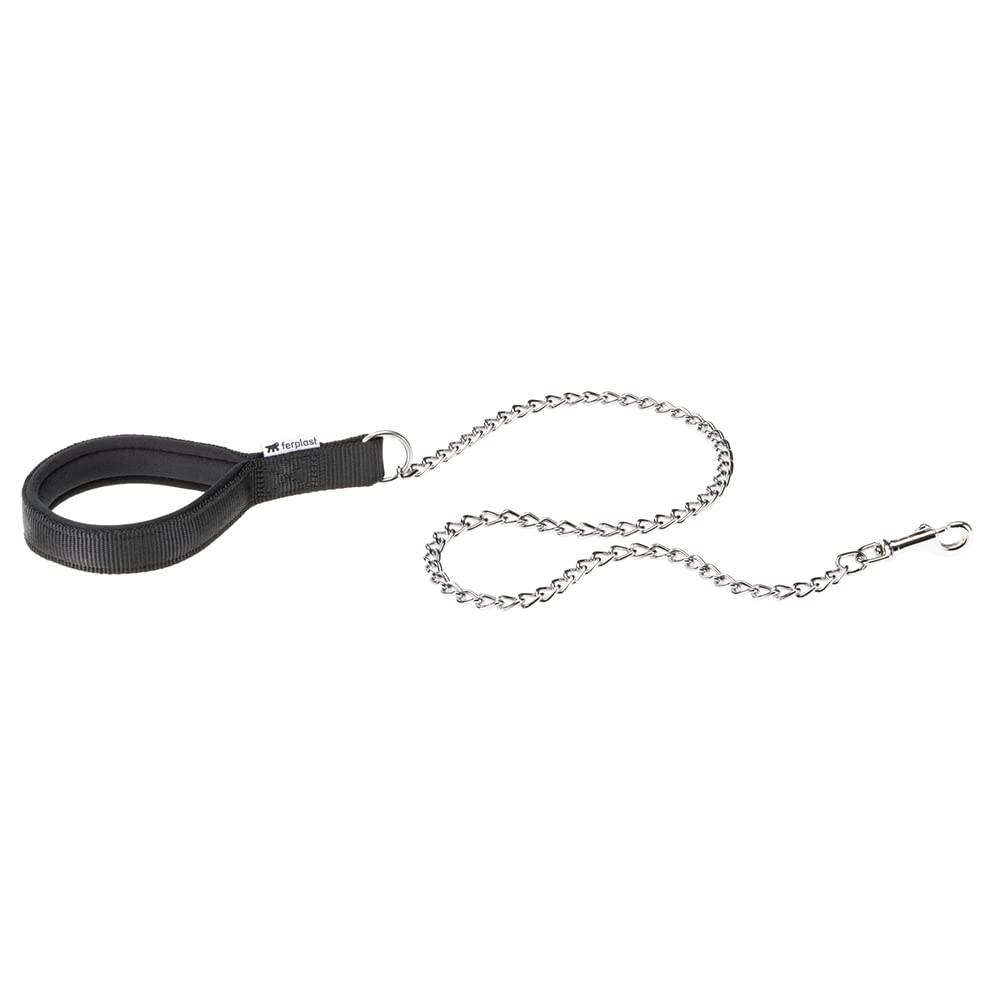 Ferplast DAYTONA GM Extra-Strong Dog Lead - Soft Padded Handle - Metal Chain - Italian Design - 100 x 2.5 cm, Black