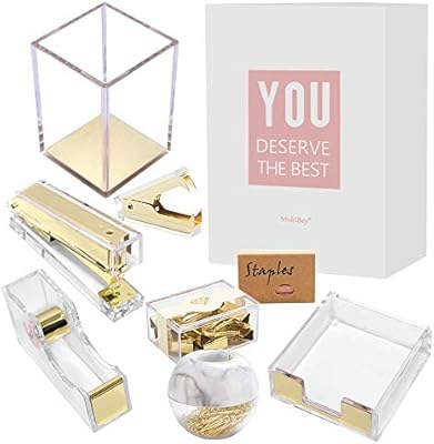 Multibey Clear Acrylic Desk Set Organizer 8 In 1 Office Supplies Organization Accessories Set Of Rose Gold Paper Clips Pen Holder Stapler Tape Dispenser Sticky Notes Holder Staples Binder Clip L Buy