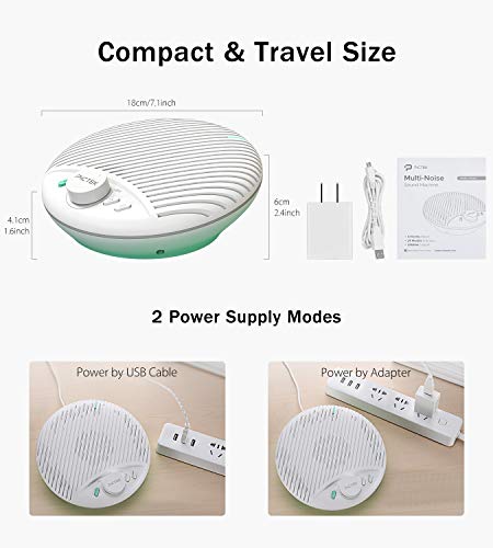PICTEK White Noise Machine with Night Light for Baby Sleeping, 10 White Noise and Fan Sound Machine, Auto-off Timer & Memory Feature, Dimmable Warm Night Light for Baby Nursery, Office Privacy, Travel
